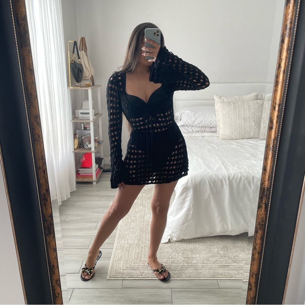 Sugar Thrillz Black Crochet Swim Coverup